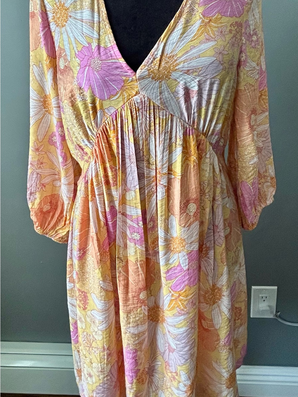 H&M Floral V-Neck Tunic Top - Pink, Peach & Yellow